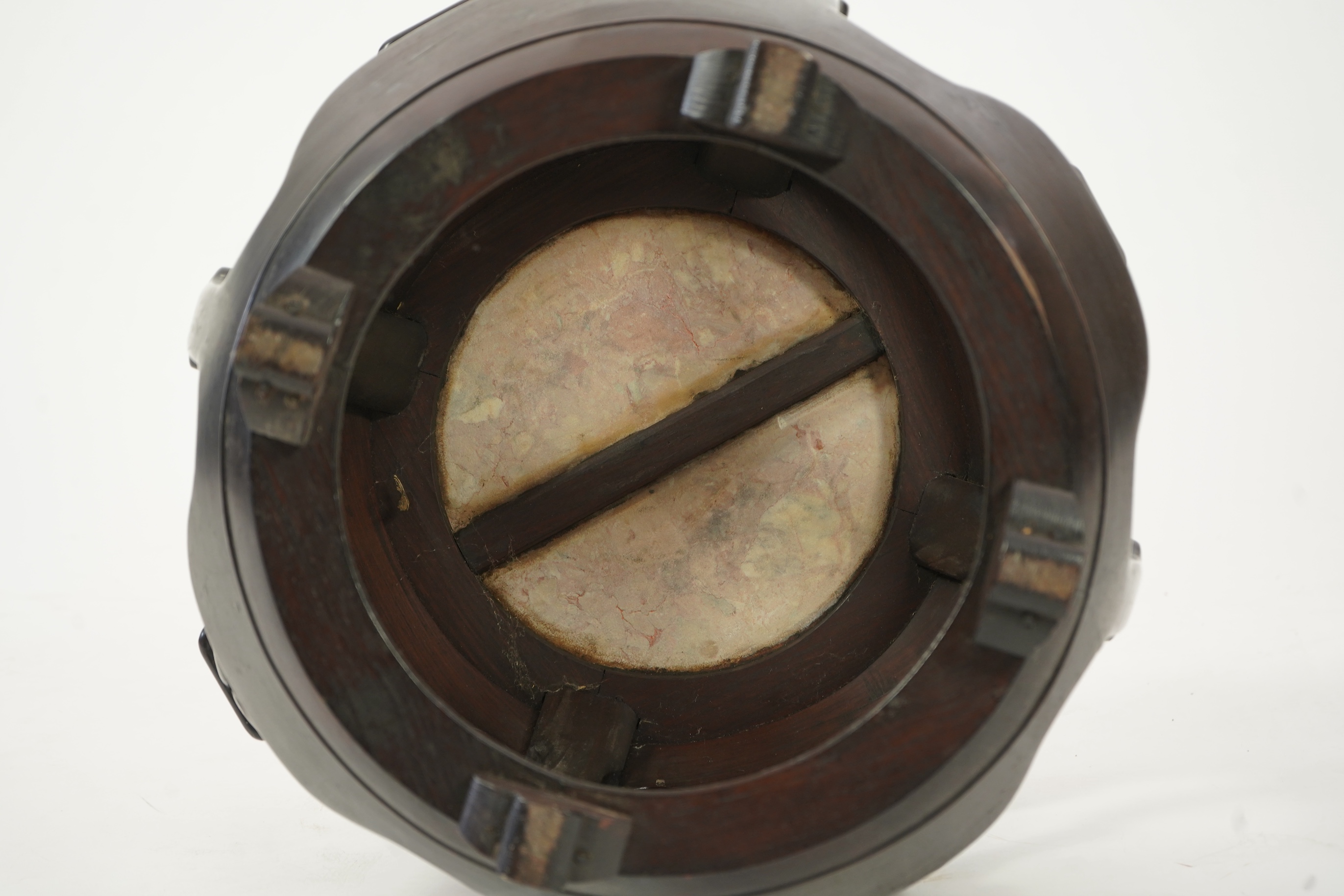 A Chinese hongmu and marble inset stool, 19th century